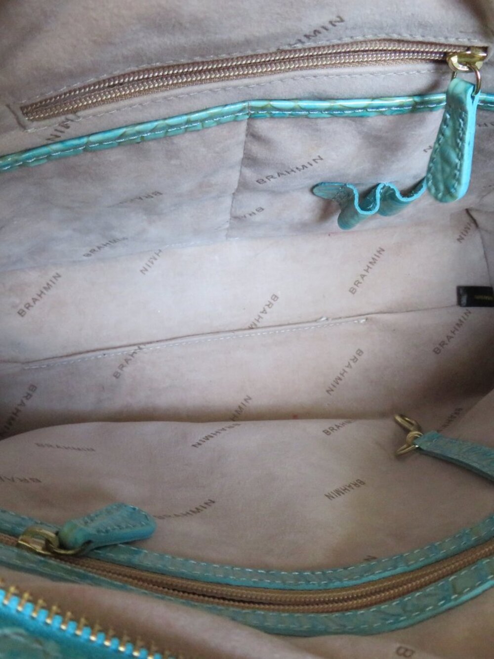 Brahmin Mini Alden Melbourne Turquoise Blue Crocodile Leather Handbag Purse - Picture 11 of 16